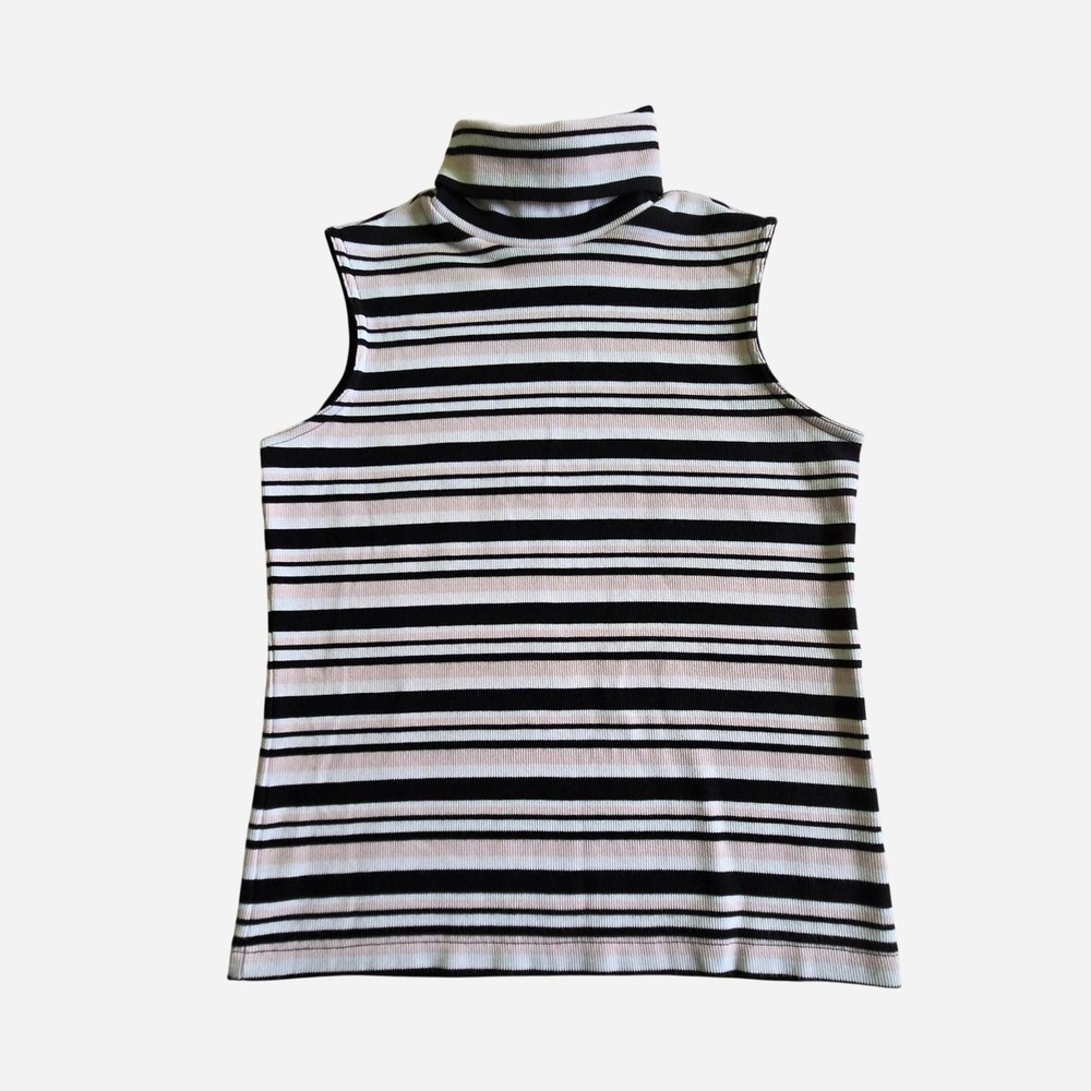 VTG 90s, y2k Fashion Bug striped turtleneck pink & black tank top / M/L